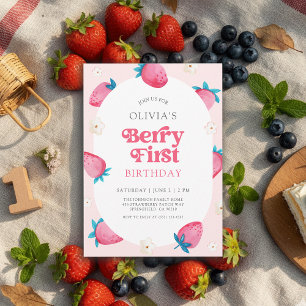 Berry 1st Birthday Strawberry First Birthday Party Invitation