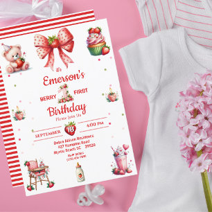 Berry 1st  Birthday Strawberry Party Invitation