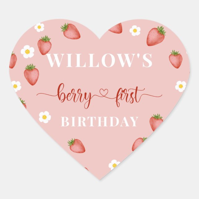 Berry 1st Birthday Strawberry Themed Stickers (Front)