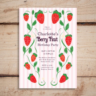 Berry 1st Cute Girl Art Nouveau Birthday Invitation
