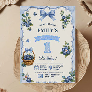 Berry 1st First Bow Blueberry Girl's Birthday Invitation