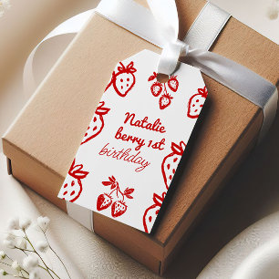 Berry 1st Hand Drawn Strawberry Girl Fun Birthday Gift Tags