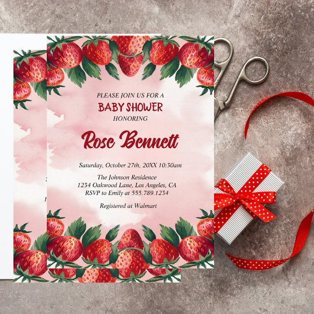 Berry Adorable Strawberry Baby Shower Invitation (Creator Uploaded)