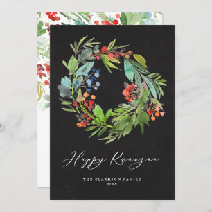Berry and Greenery Wreath Chalkboard Happy Kwanzaa Holiday Card