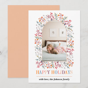 Berry and leaf arch colourful Christmas photo Holiday Card