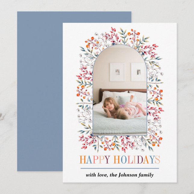 Berry and leaf arch colourful Christmas photo Holiday Card (Front/Back)