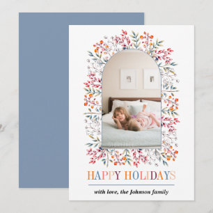 Berry and leaf arch colourful Christmas photo Holiday Card
