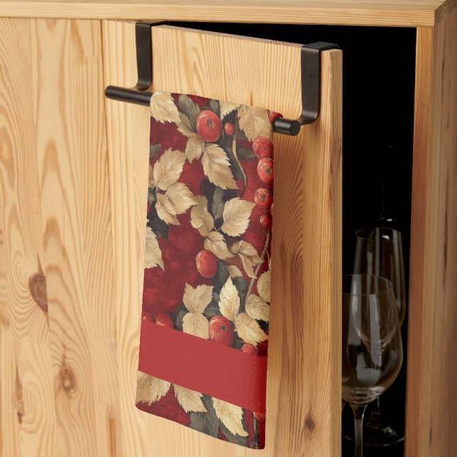 Berry and Leaf Pattern Kitchen Towel (Thirds Fold)