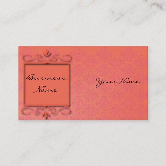 Berry and Papaya Damask Business Card (Front)