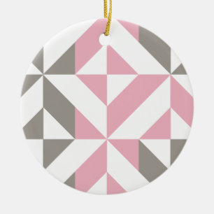 Berry and Silver Geometric ZigZag Ceramic Ornament