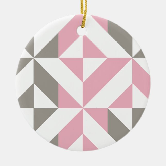 Berry and Silver Geometric ZigZag Ceramic Ornament (Front)
