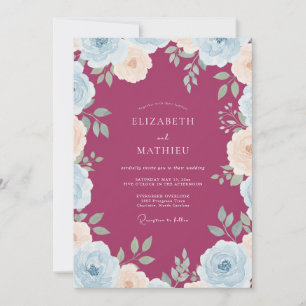 Berry Aqua Leaf Wedding Invitation