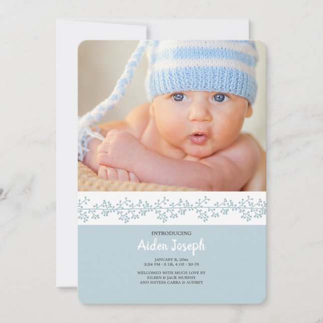 Berry Band Photo Birth Announcement (Front)