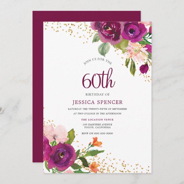 Berry Beauty 60th Birthday Party Invite (Front/Back)
