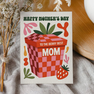 Berry Best Mom Chequered Retro Mother's Day  Holiday Card