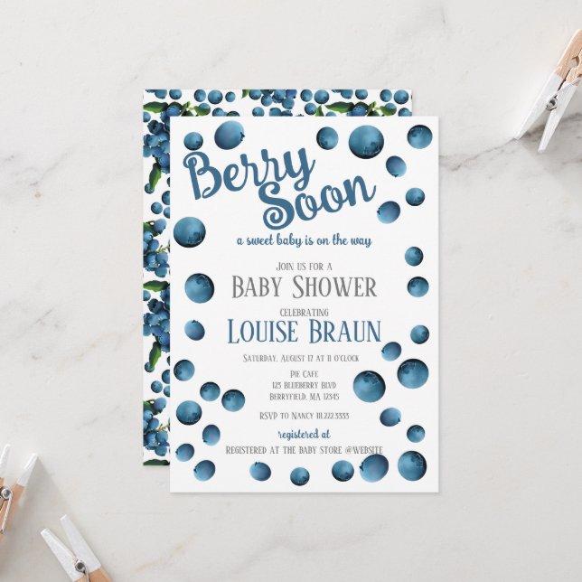 Berry Bientôt Baby shower Invitation (Devant/Arrière en situation)