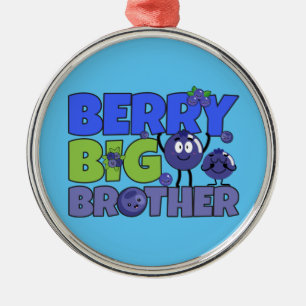 Berry Big Brother - Sibling Blueberry Pun Metal Ornament