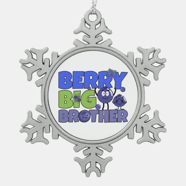 Berry Big Brother - Sibling Blueberry Pun Snowflake Pewter Christmas Ornament (Front)