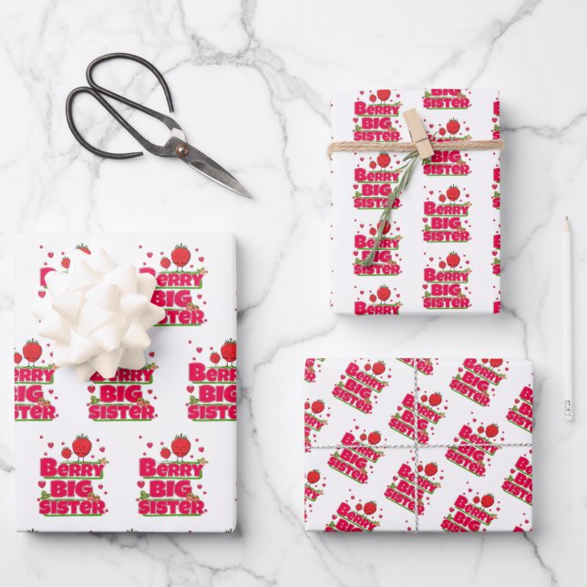 Berry Big Sister - Cute Strawberry Pun Wrapping Paper Sheet (Front)