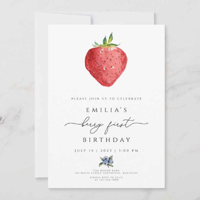 Berry Birthday Invitation, Berry First Birthday Invitation (Front)