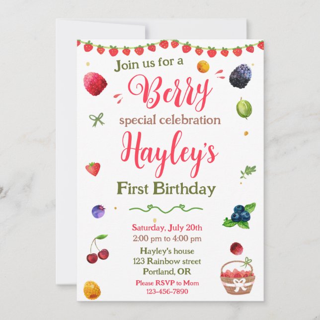 Berry birthday invitation Berry sweet party invite (Front)