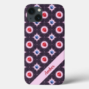 Berry Bliss Pattern with Custom Name iPhone 13 Case