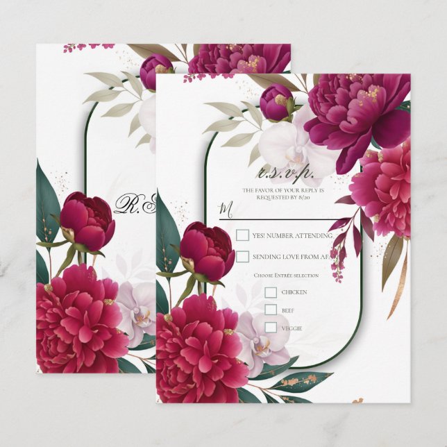 Berry Bloom Garden Floral Glam Wedding  Invitation (Front/Back)