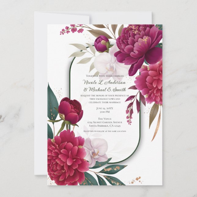 Berry Bloom Garden Floral Glam Wedding  Invitation (Front)