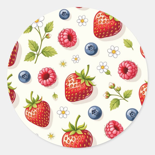 Berry Blossom Pattern Fresh Summer Fruits Classic Round Sticker (Front)