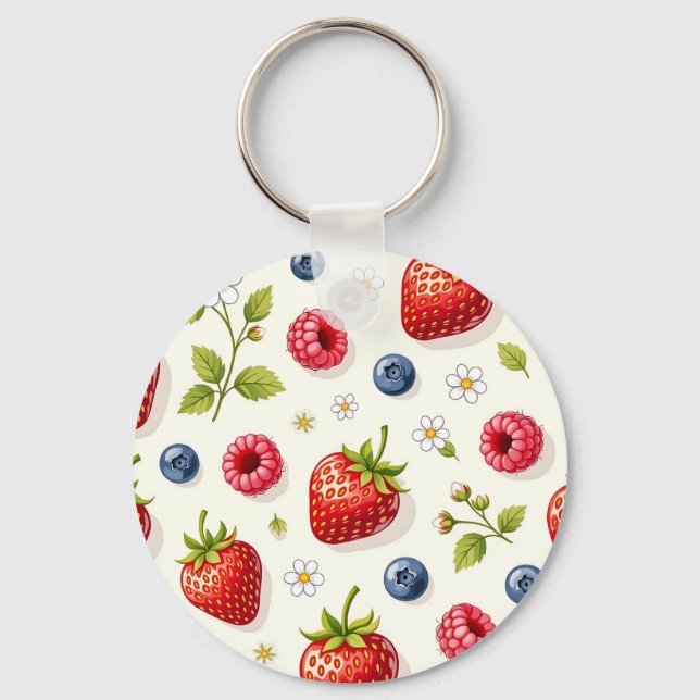 Berry Blossom Pattern Fresh Summer Fruits Keychain (Front)