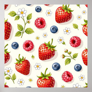 Berry Blossom Pattern Fresh Summer Fruits Poster