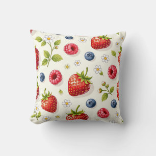 Berry Blossom Pattern Fresh Summer Fruits Throw Pillow