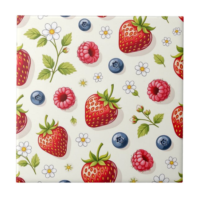 Berry Blossom Pattern Fresh Summer Fruits Tile (Front)