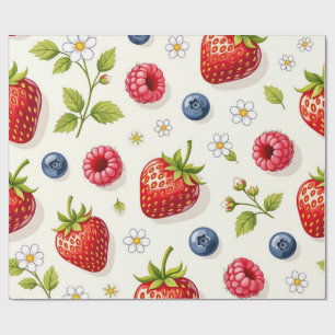 Berry Blossom Pattern Fresh Summer Fruits Wrapping Paper