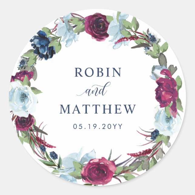 Berry, Blue Burgundy Floral  Envelope Seal / Favou (Front)