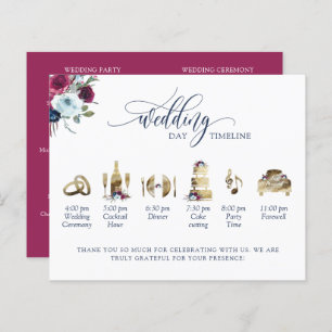 Berry Blue Burgundy Wedding Timeline and Program