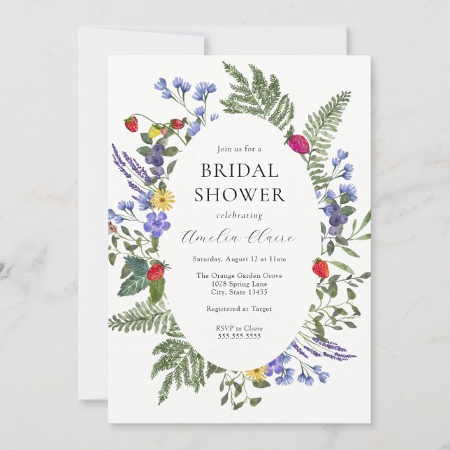 Berry Boho Wildflower Bridal Shower  Invitation (Front)