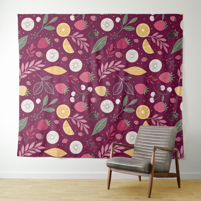 Berry Botanical Wall Tapestry – Deep Plum Fruit Ar (In Situ (Horizontal))
