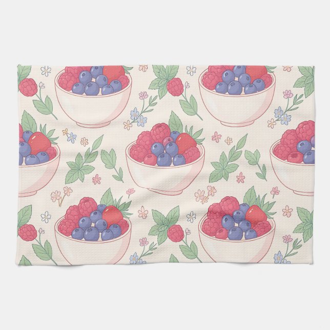 Berry Bowl Pattern Pastel Kitchen Towel (Horizontal)