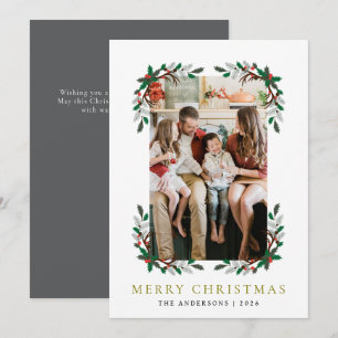 Berry Branch Frame Christmas Family 1 Photo Holiday Card
