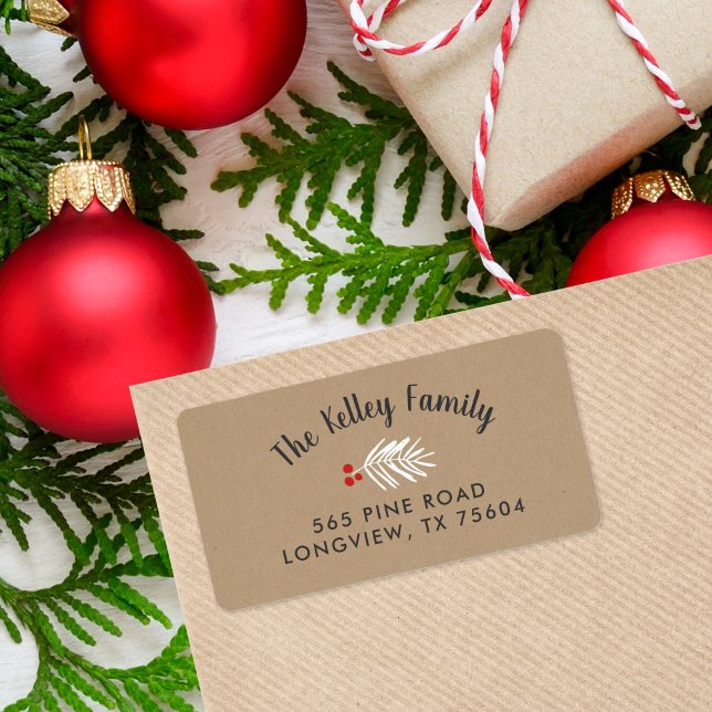 Berry Branch Kraft Holiday Return Address Labels (Creator Uploaded)