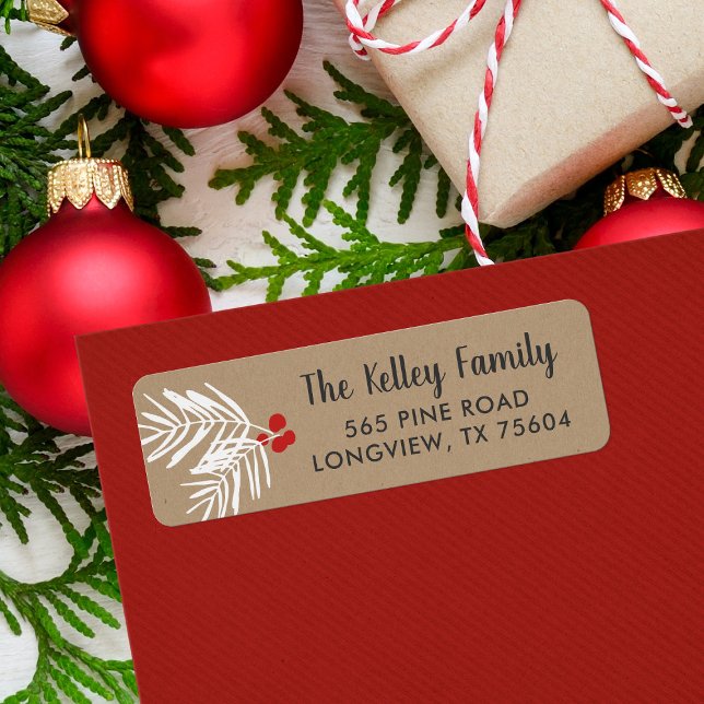 Berry Branch Kraft Holiday Return Address Labels (Creator Uploaded)