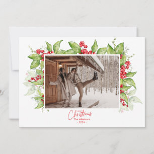 Berry Branches Frame   Modern Christmas Photo  Holiday Card