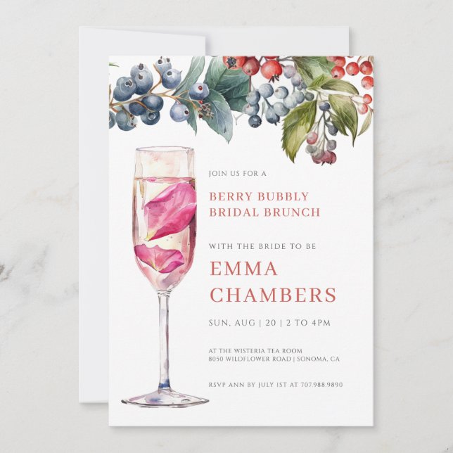 Berry Bubbly Bridal Brunch Invitation (Front)
