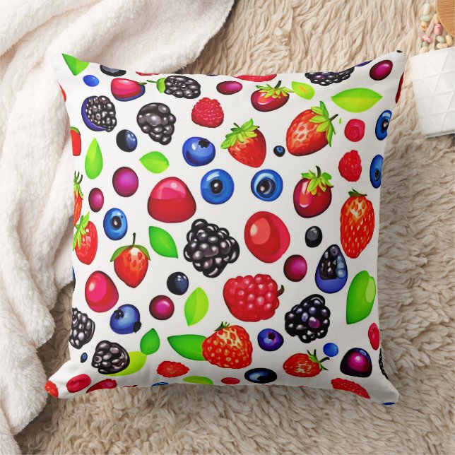 Berry Burst: Fruity Pattern Throw Pillow (Blanket)