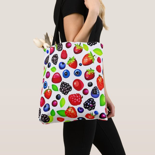 Berry Burst: Fruity Pattern Tote Bag (Close Up)