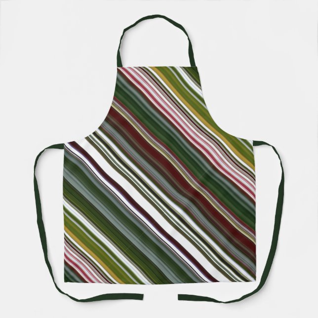 Berry Bush Green and Red Stripe Apron (Front)