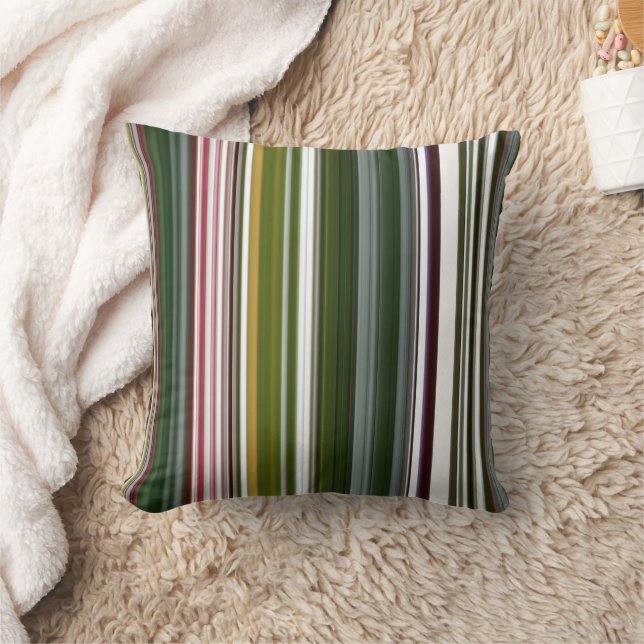Berry Bush Green and Red Stripe Throw Pillow (Blanket)