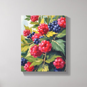 Berry Bush Raspberry Blackberries Watercolor Fruit Canvas Print