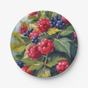 Berry Bush Raspberry Blackberries Watercolor Fruit Paper Plate